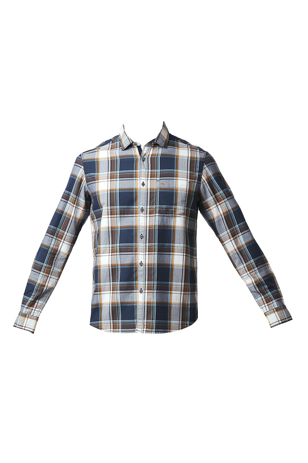 BASICS SLIM FIT HERRING BONE TWILL CHECKS SHIRT