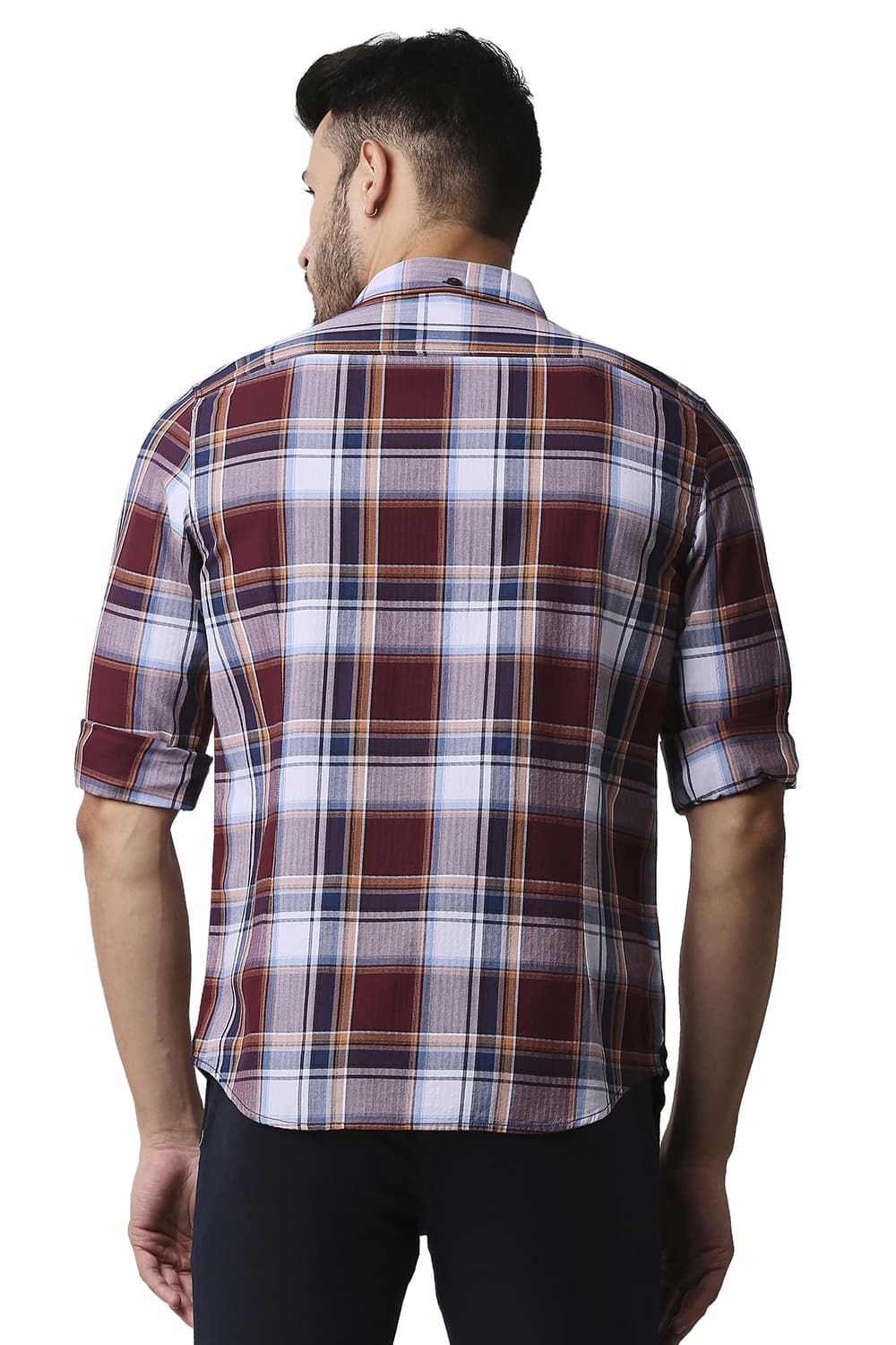 BASICS SLIM FIT HERRING BONE TWILL CHECKS SHIRT