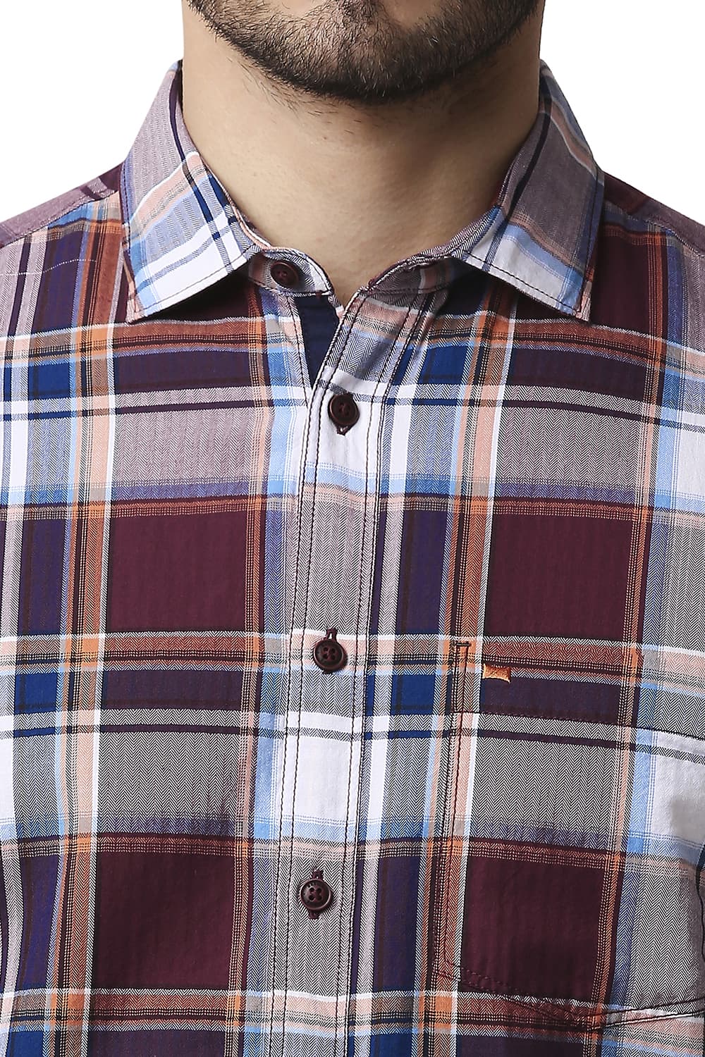 BASICS SLIM FIT HERRING BONE TWILL CHECKS SHIRT