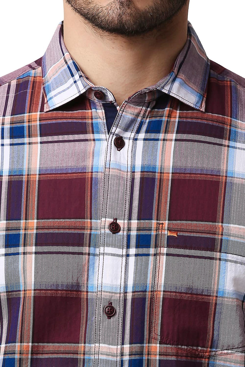 BASICS SLIM FIT HERRING BONE TWILL CHECKS SHIRT