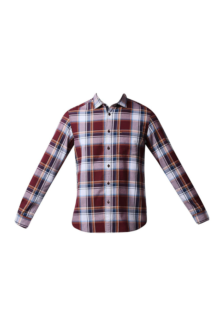 BASICS SLIM FIT RHODODENDRON RED HERRING BONE TWILL CHECKS SHIRT