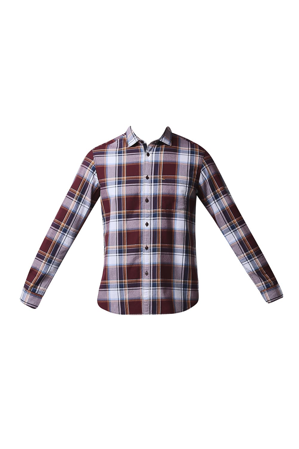 BASICS SLIM FIT HERRING BONE TWILL CHECKS SHIRT