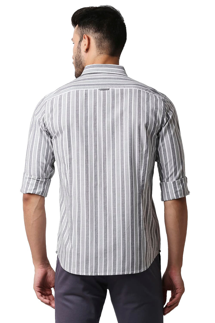 BASICS SLIM FIT HEDGE GREEN OXFORD STRIPE SHIRT