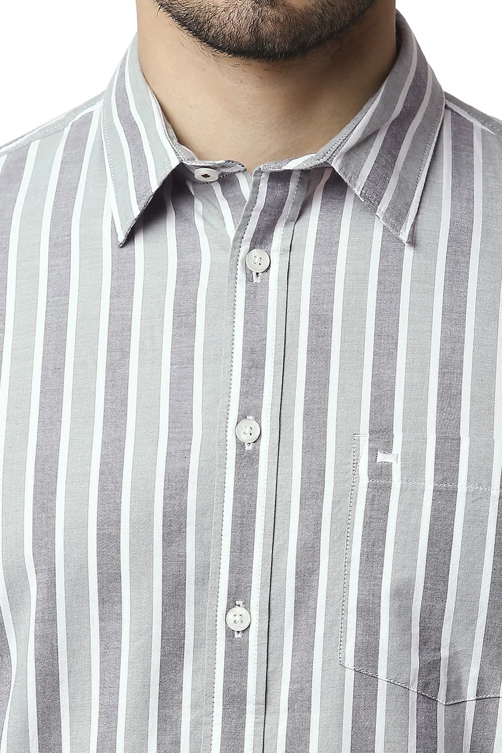 BASICS SLIM FIT OXFORD STRIPE HALFSLEEVES SHIRT