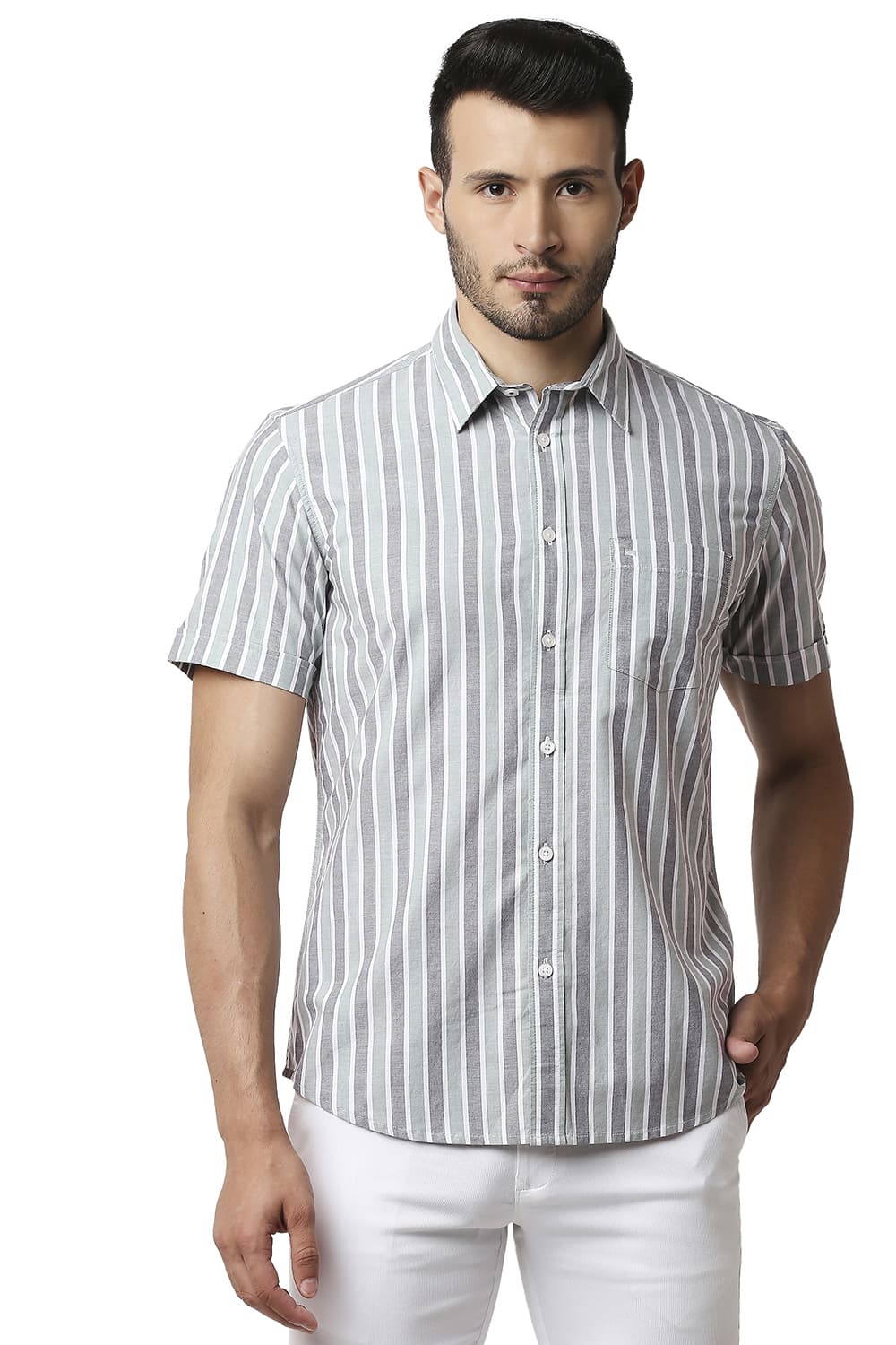 BASICS SLIM FIT OXFORD STRIPE SHIRT