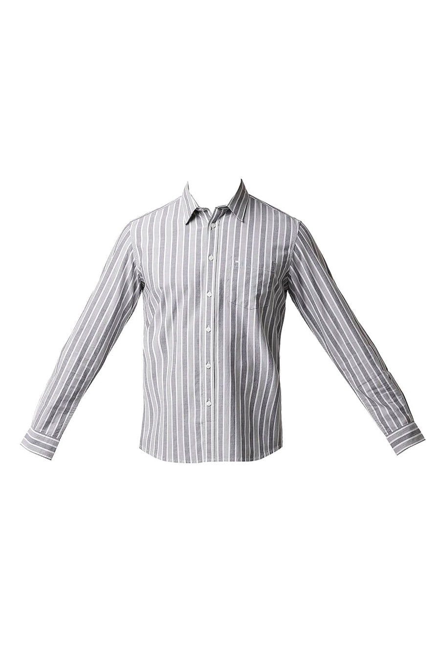 BASICS SLIM FIT HEDGE GREEN OXFORD STRIPE SHIRT