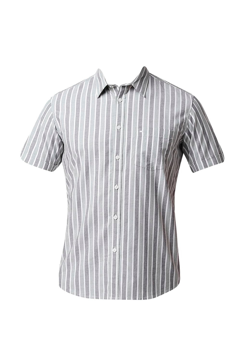 BASICS SLIM FIT OXFORD STRIPE HALFSLEEVES SHIRT