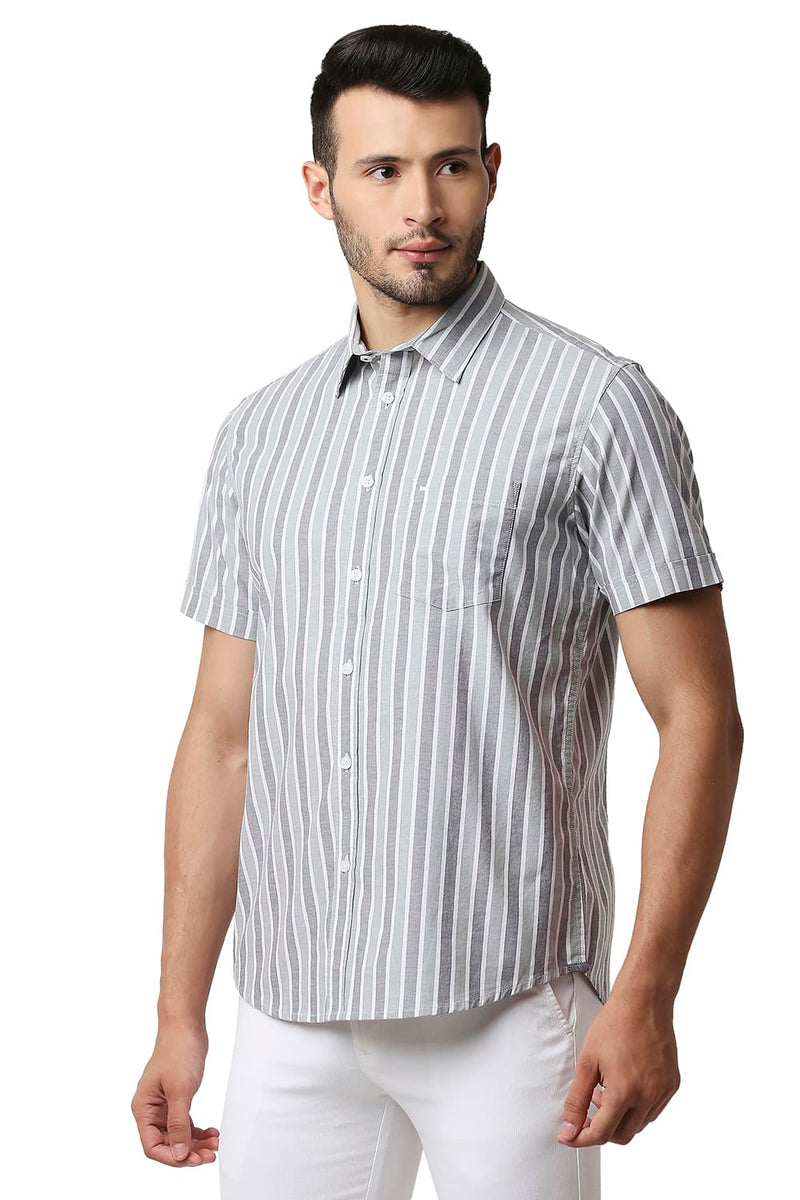 BASICS SLIM FIT OXFORD STRIPE HALFSLEEVES SHIRT