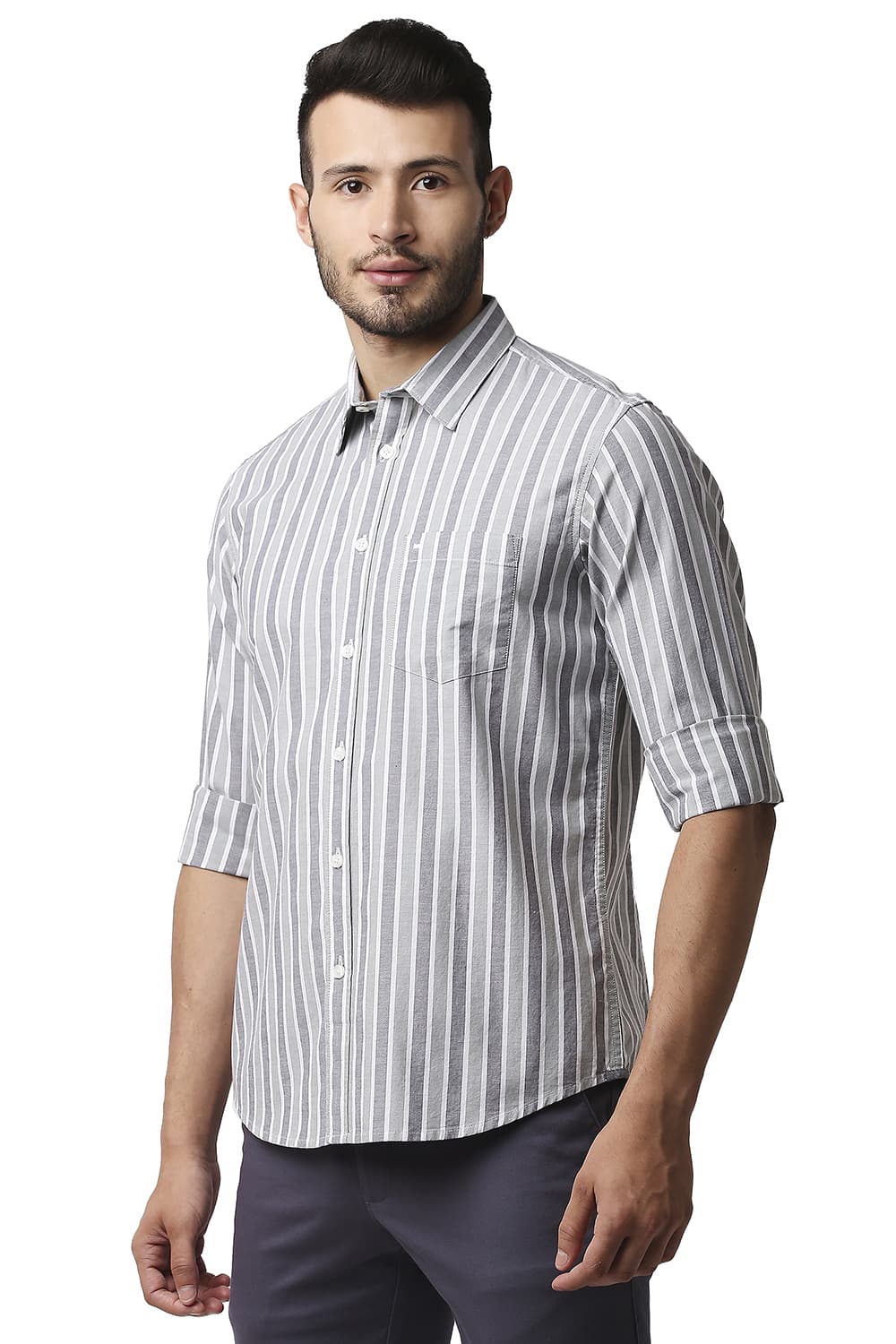 BASICS SLIM FIT OXFORD STRIPE SHIRT