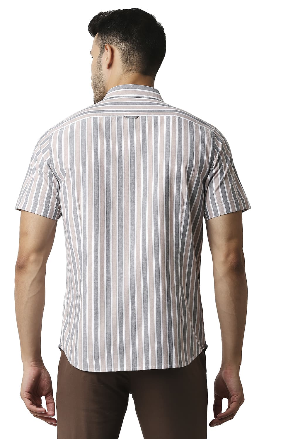 BASICS SLIM FIT OXFORD STRIPE HALFSLEEVES SHIRT