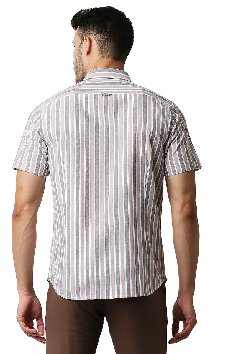 BASICS SLIM FIT OXFORD STRIPE HALFSLEEVES SHIRT