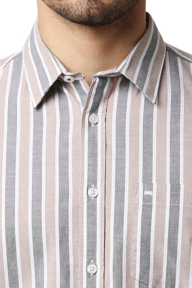 BASICS SLIM FIT OXFORD STRIPE HALFSLEEVES SHIRT