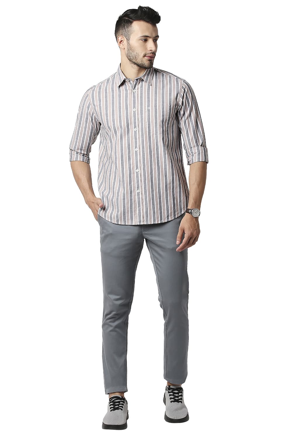 BASICS SLIM FIT OXFORD STRIPE SHIRT