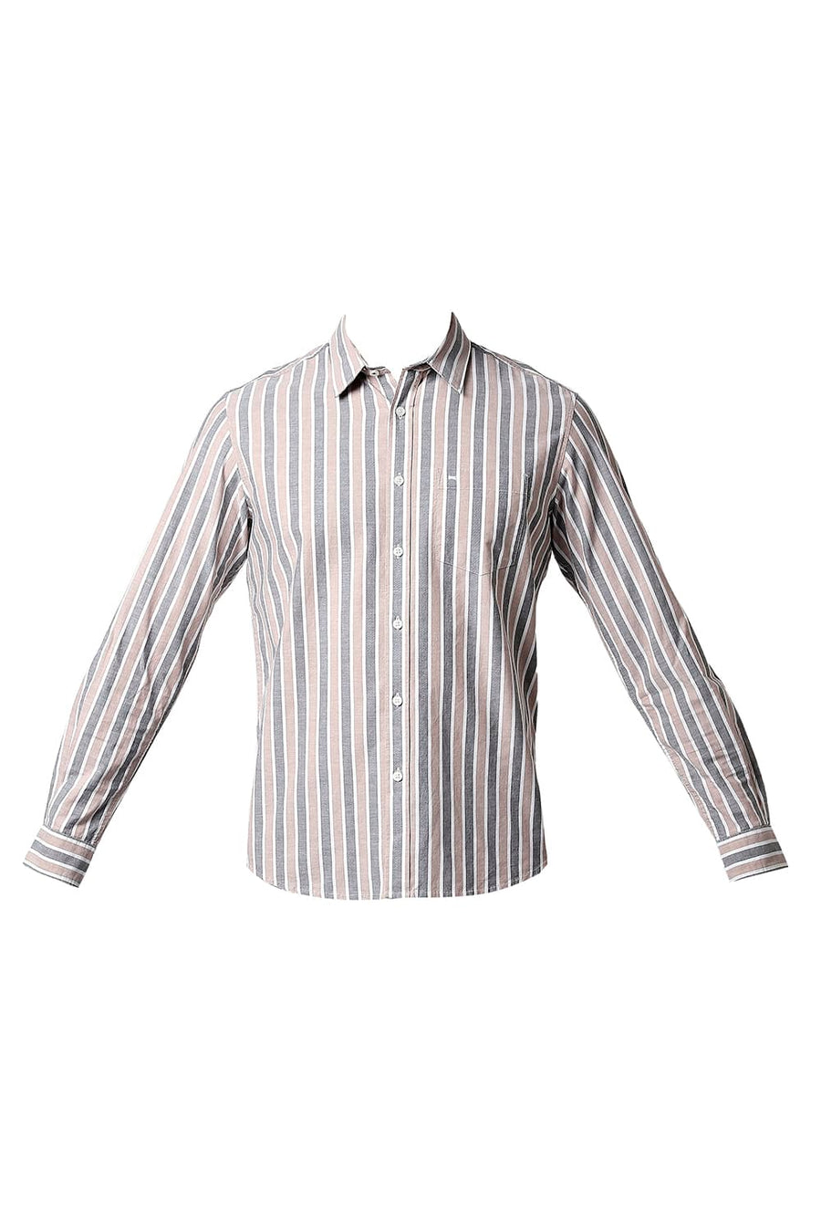 BASICS SLIM FIT ROEBUCK BROWN OXFORD STRIPE SHIRT