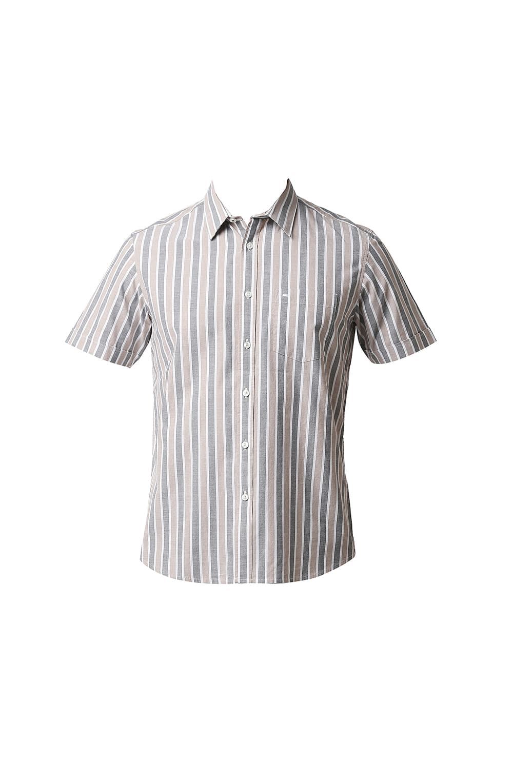 BASICS SLIM FIT OXFORD STRIPE HALFSLEEVES SHIRT