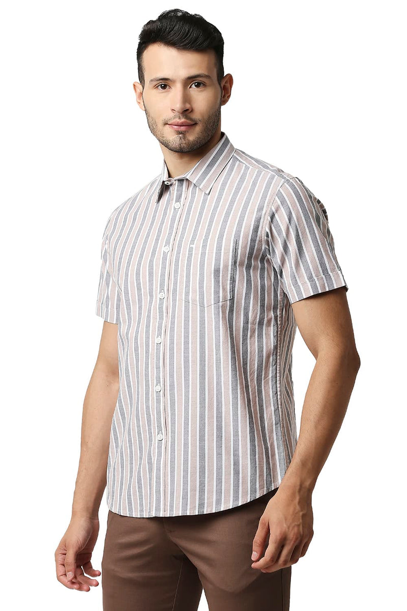 BASICS SLIM FIT OXFORD STRIPE HALFSLEEVES SHIRT