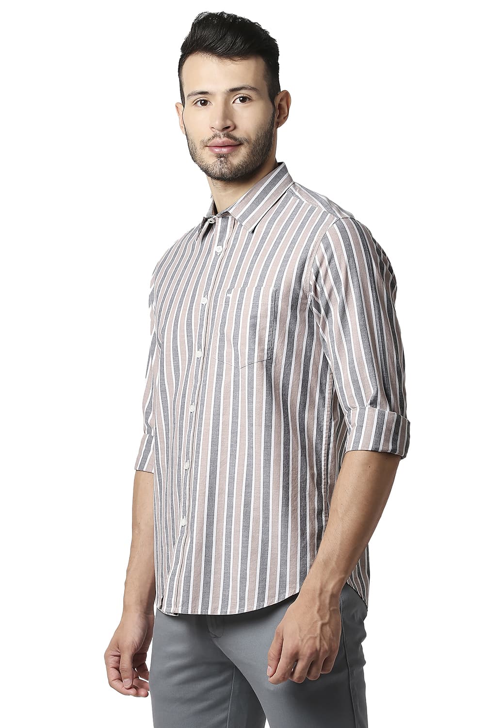 BASICS SLIM FIT OXFORD STRIPE SHIRT