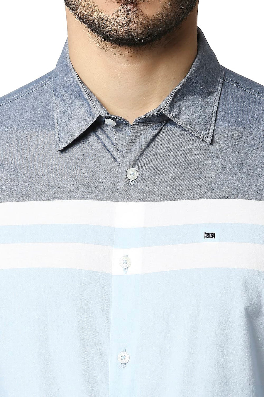 BASICS SLIM FIT POWDER BLUE OXFORD ENGINEERING WEFT STRIPE SHIRT