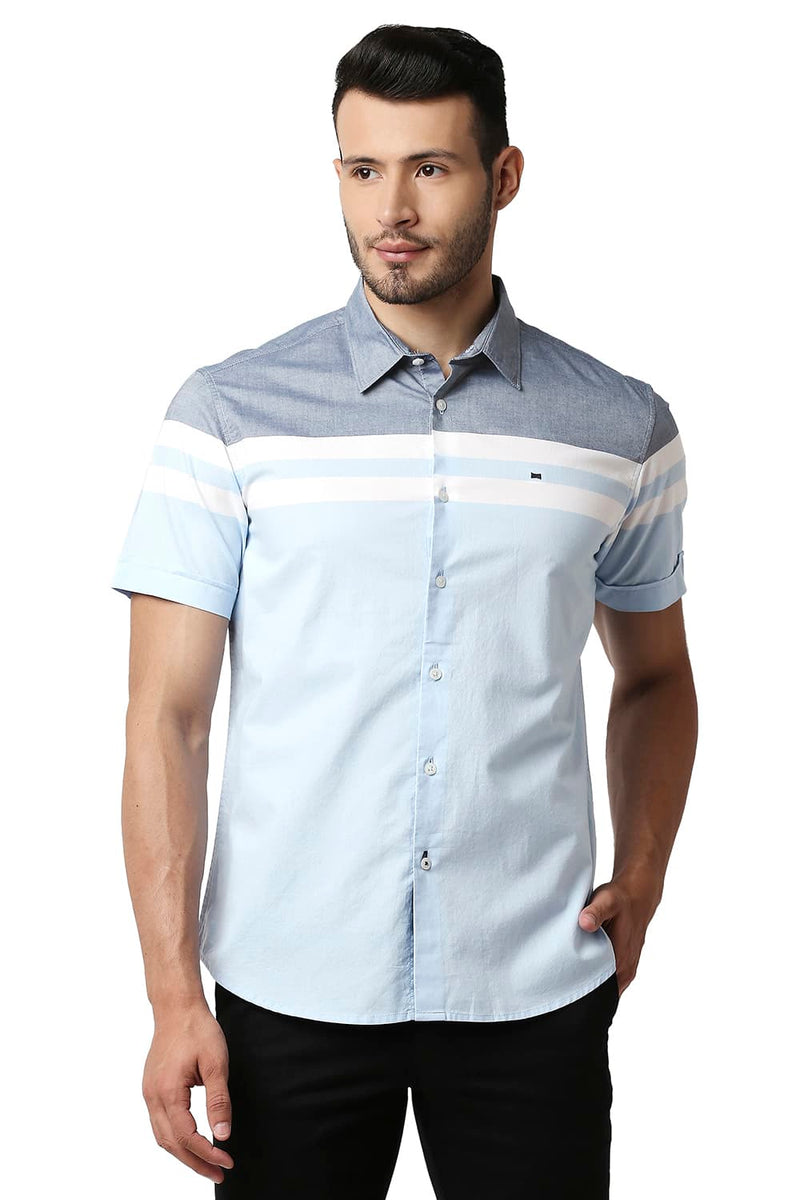 BASICS SLIM FIT OXFORD ENGINEERING WEFT STRIPE SHIRT