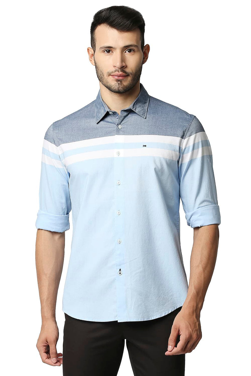 BASICS SLIM FIT OXFORD ENGINEERING WEFT STRIPE SHIRT