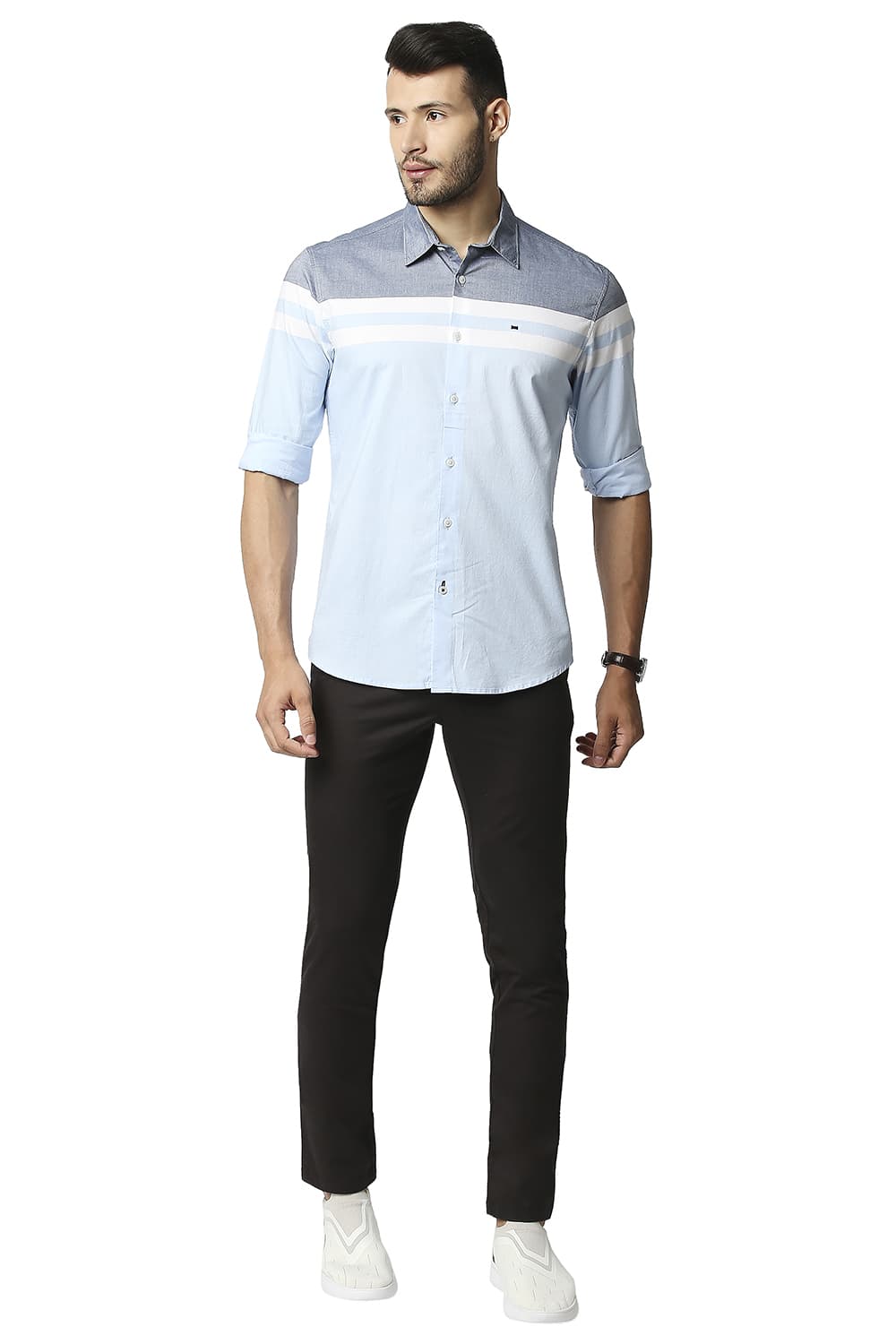 BASICS SLIM FIT OXFORD ENGINEERING WEFT STRIPE SHIRT