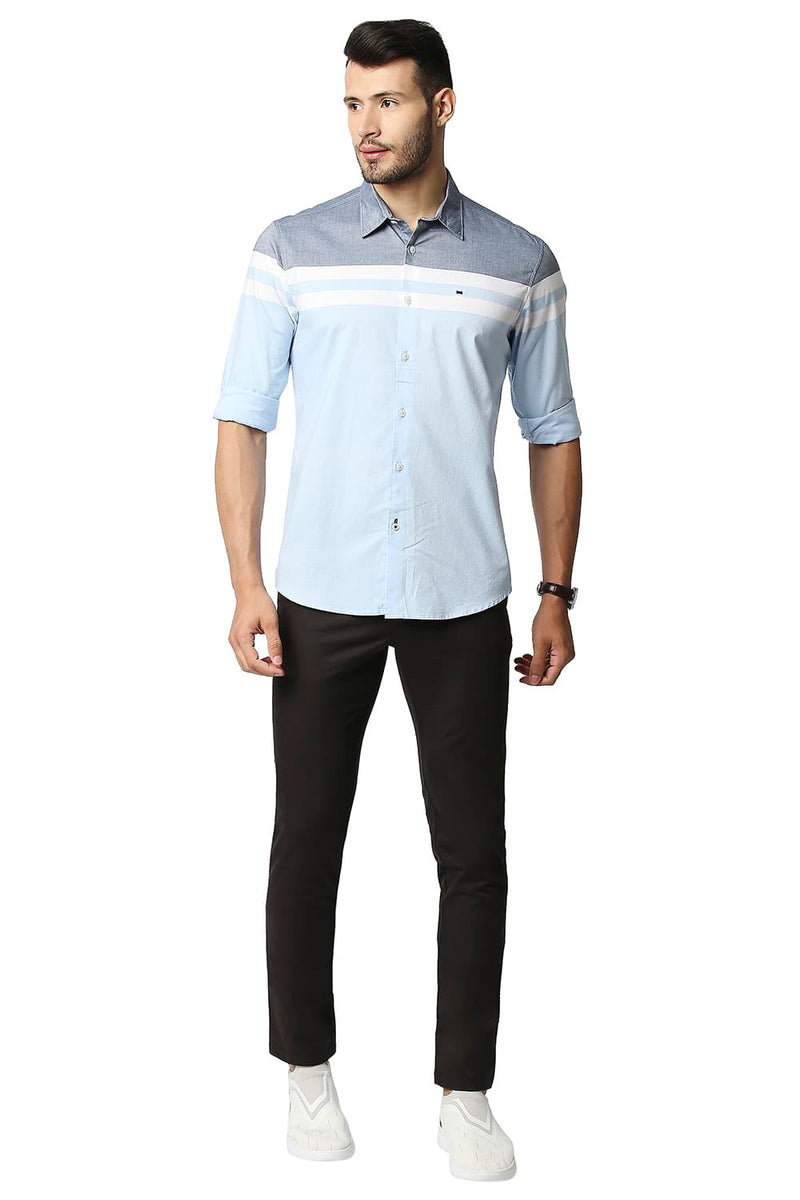 BASICS SLIM FIT OXFORD ENGINEERING WEFT STRIPE SHIRT