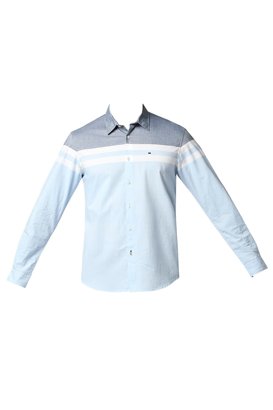 BASICS SLIM FIT POWDER BLUE OXFORD ENGINEERING WEFT STRIPE SHIRT