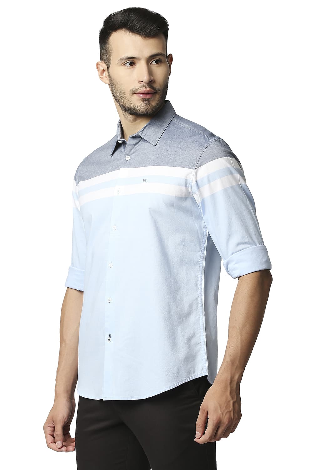 BASICS SLIM FIT OXFORD ENGINEERING WEFT STRIPE SHIRT