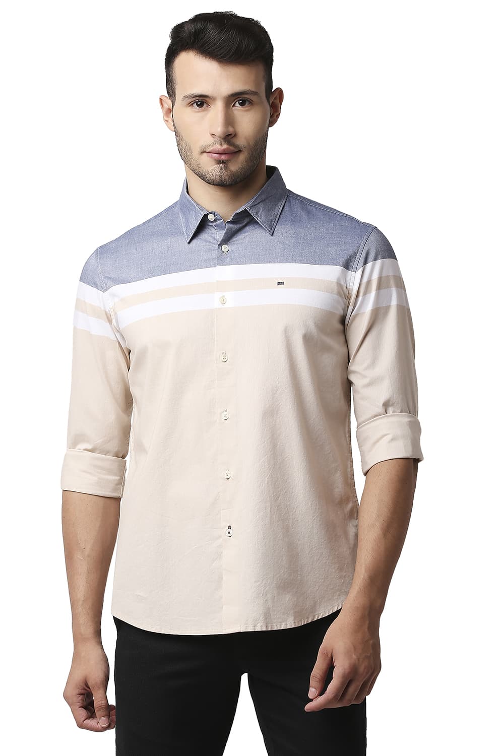 BASICS SLIM FIT OXFORD ENGINEERING WEFT STRIPE SHIRT