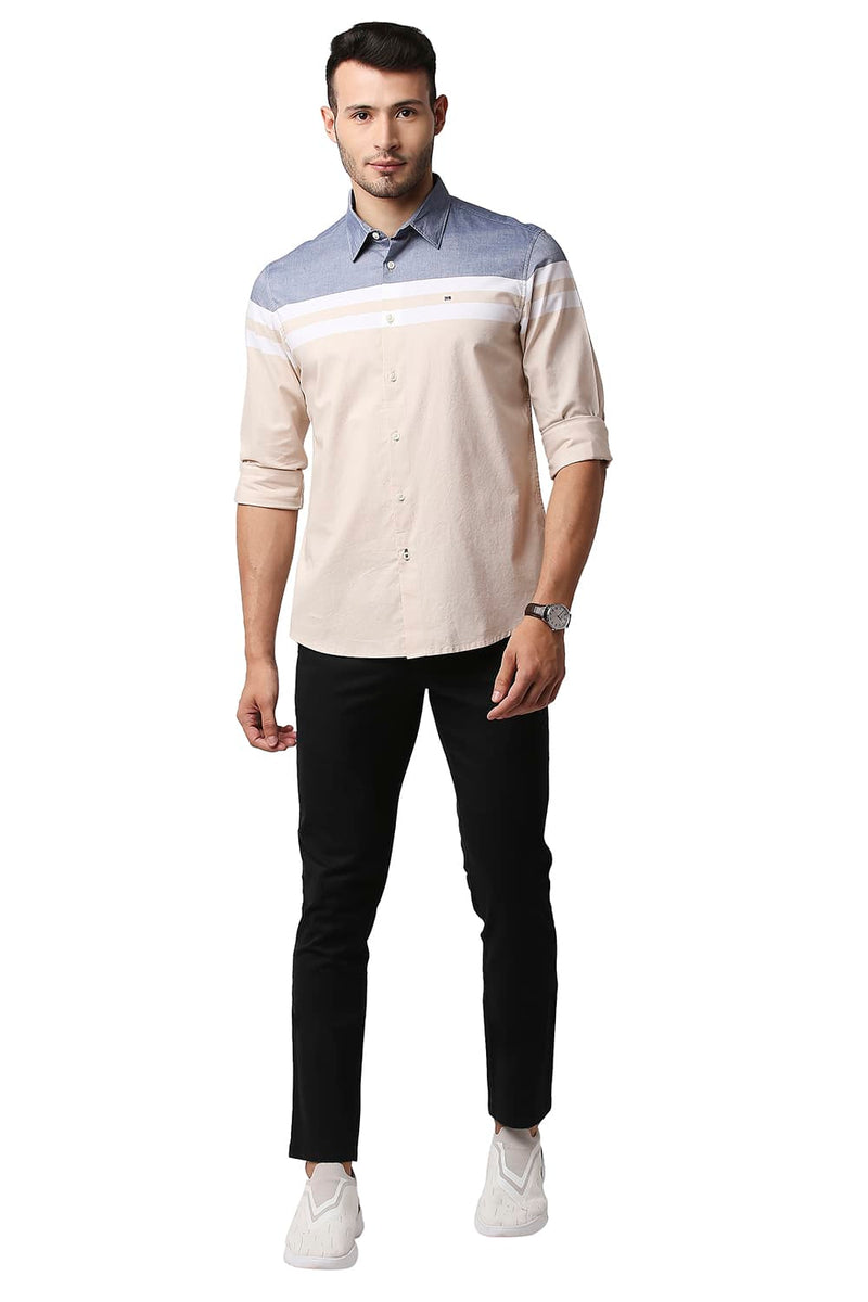 BASICS SLIM FIT OXFORD ENGINEERING WEFT STRIPE SHIRT