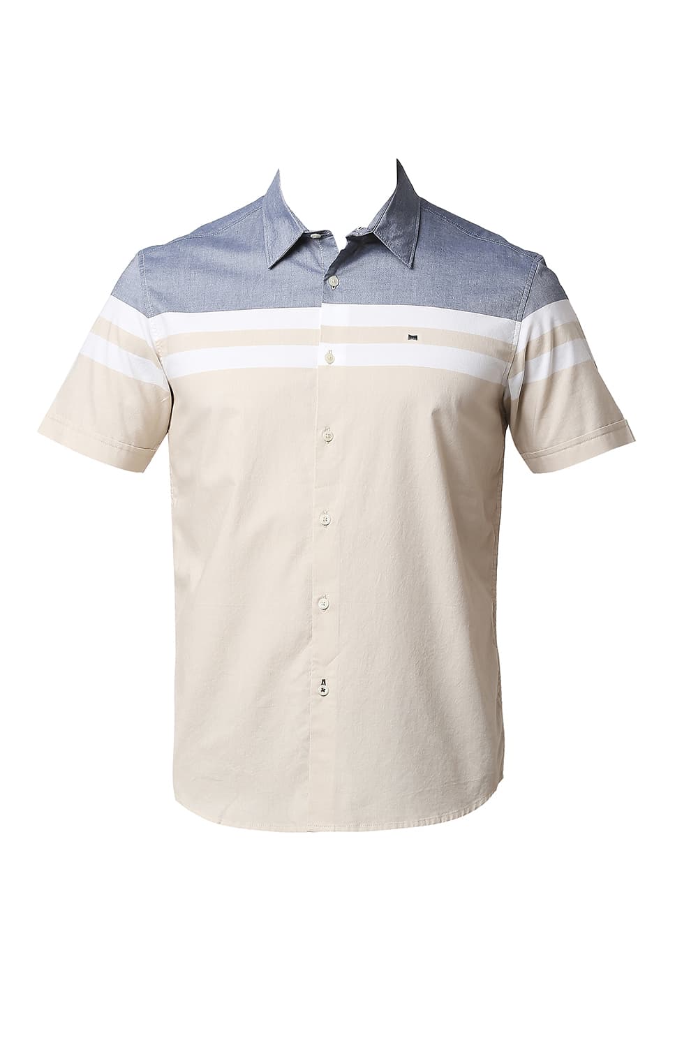 BASICS SLIM FIT OXFORD ENGINEERING WEFT STRIPE HALFSLEEVES SHIRT