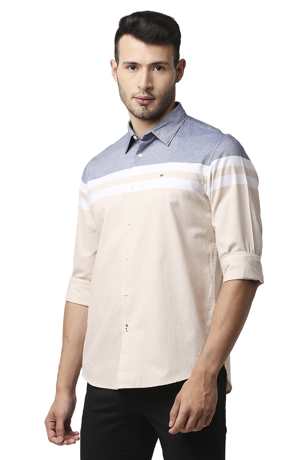 BASICS SLIM FIT OXFORD ENGINEERING WEFT STRIPE SHIRT