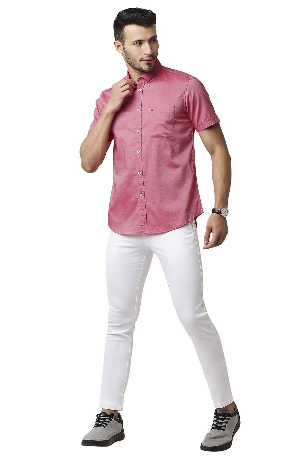 BASICS SLIM FIT OXFORD HALFSLEEVES SHIRT