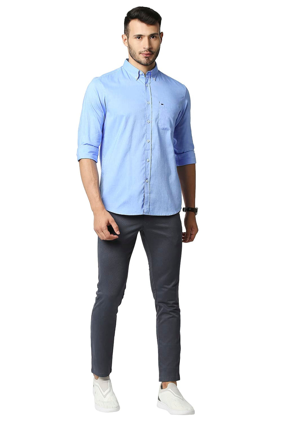 BASICS SLIM FIT PLACID BLUE OXFORD SHIRT