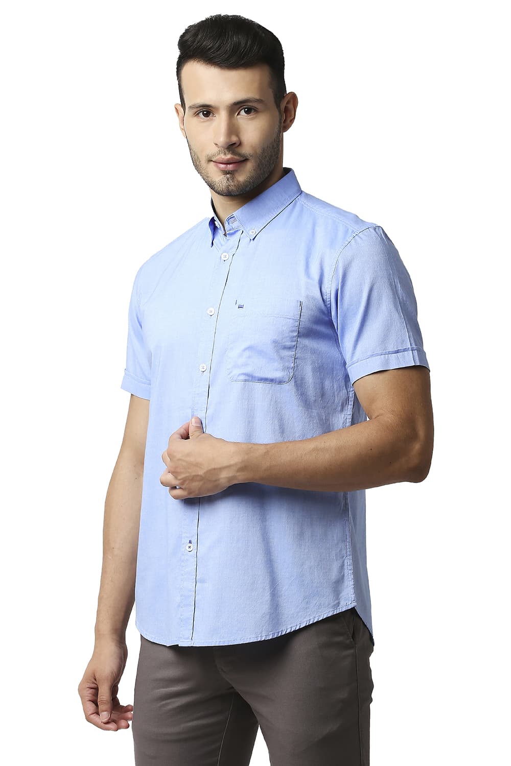 BASICS SLIM FIT OXFORD HALFSLEEVES SHIRT