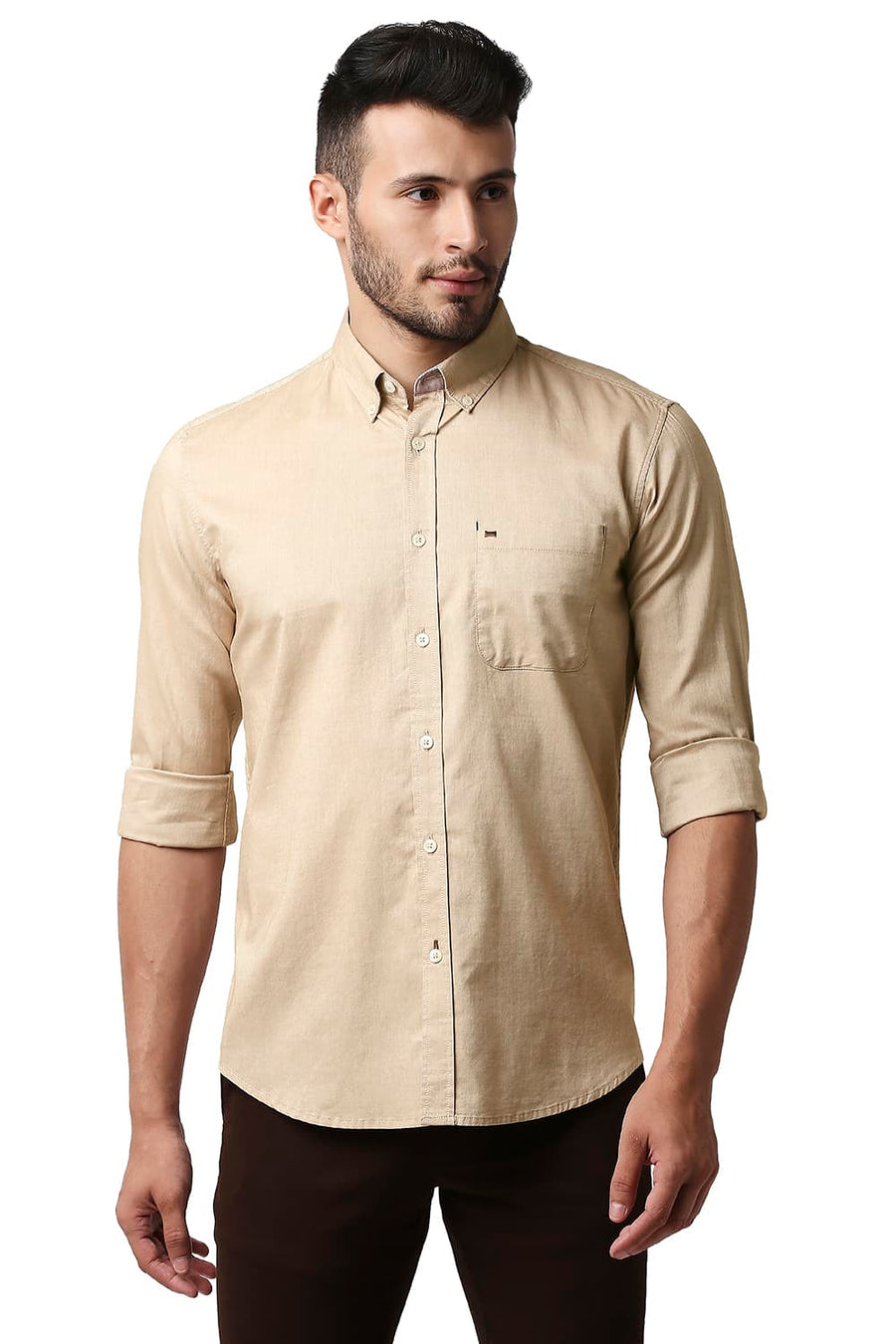 BASICS SLIM FIT SMOKEY BEIGE OXFORD SHIRT