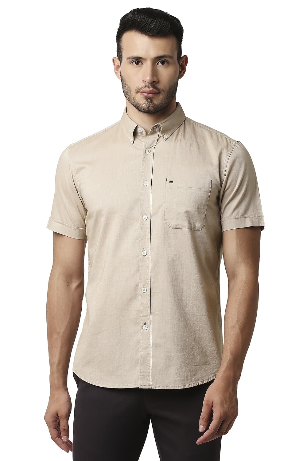 BASICS SLIM FIT OXFORD HALFSLEEVES SHIRT