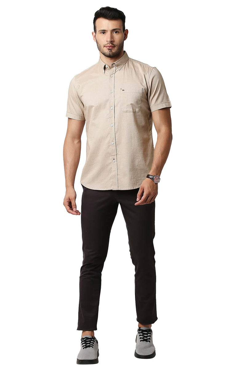 BASICS SLIM FIT OXFORD HALFSLEEVES SHIRT