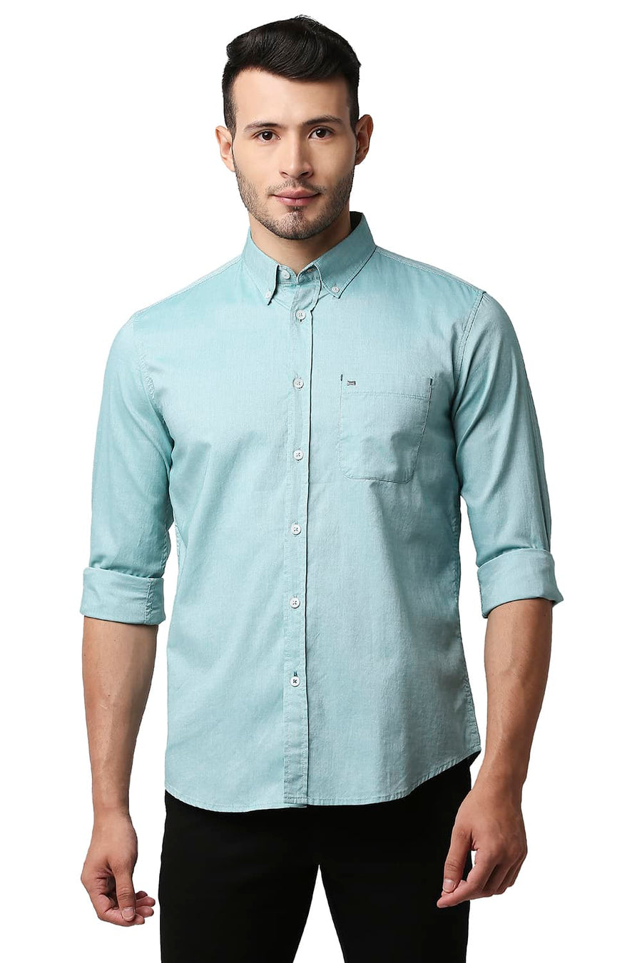 BASICS SLIM FIT WASABI GREEN OXFORD SHIRT