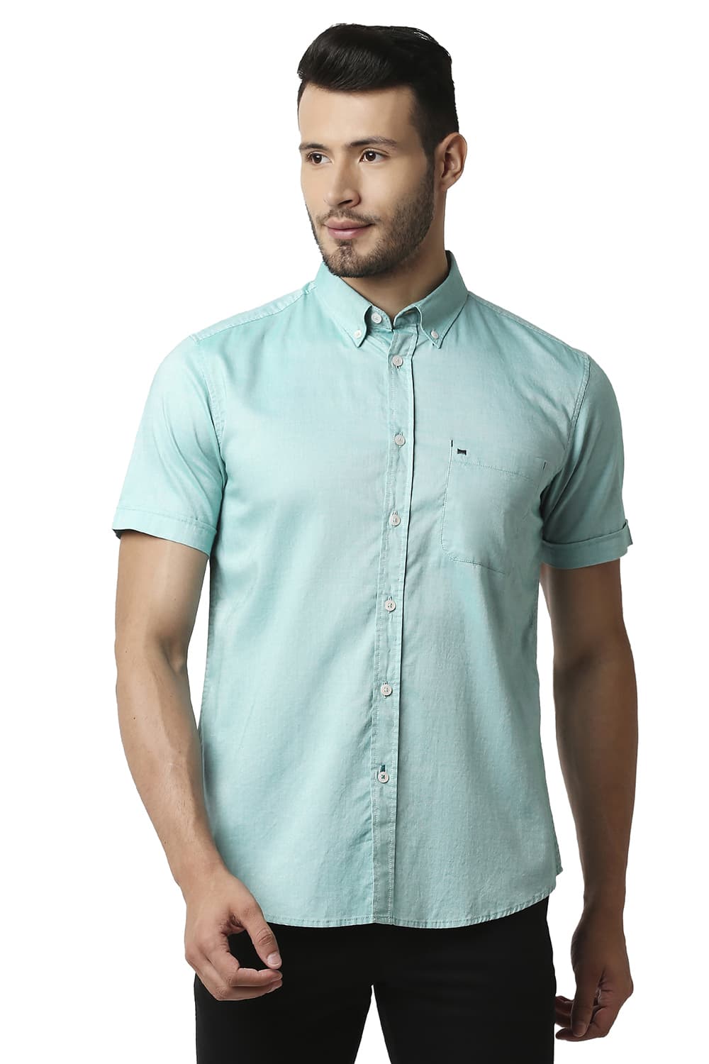 BASICS SLIM FIT OXFORD HALFSLEEVES SHIRT