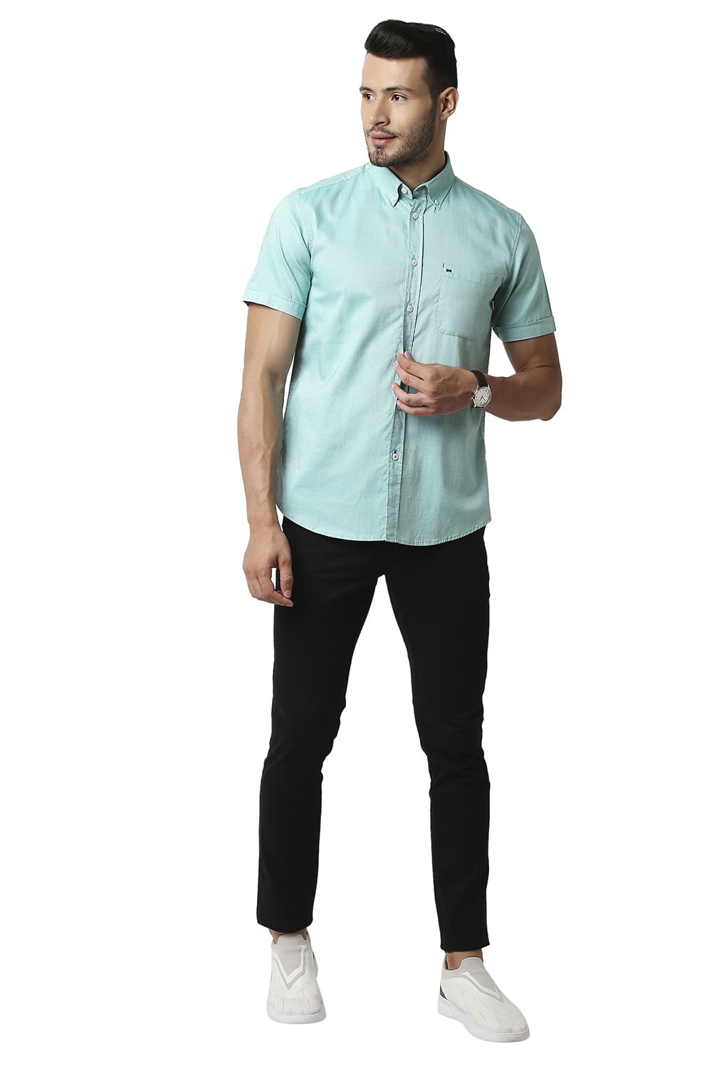 BASICS SLIM FIT OXFORD HALFSLEEVES SHIRT