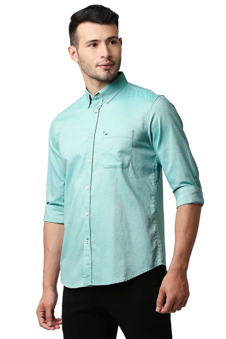 BASICS SLIM FIT WASABI GREEN OXFORD SHIRT