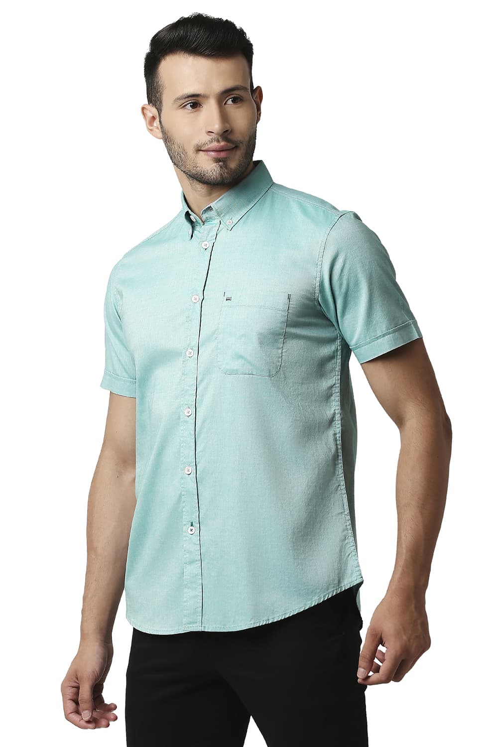 BASICS SLIM FIT OXFORD HALFSLEEVES SHIRT