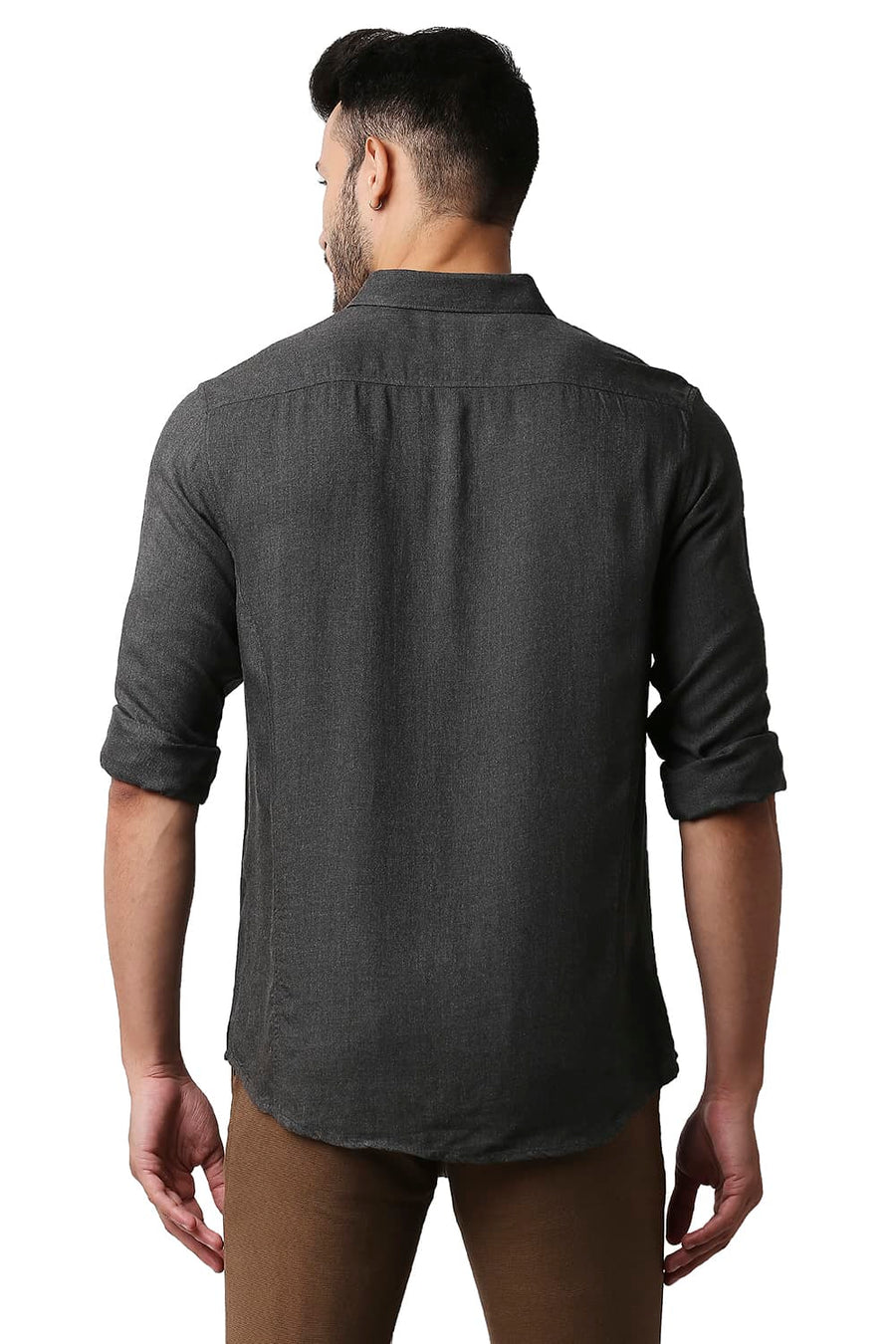 BASICS SLIM FIT GUNMETAL GREY LYOCELL MELANGE SHIRT