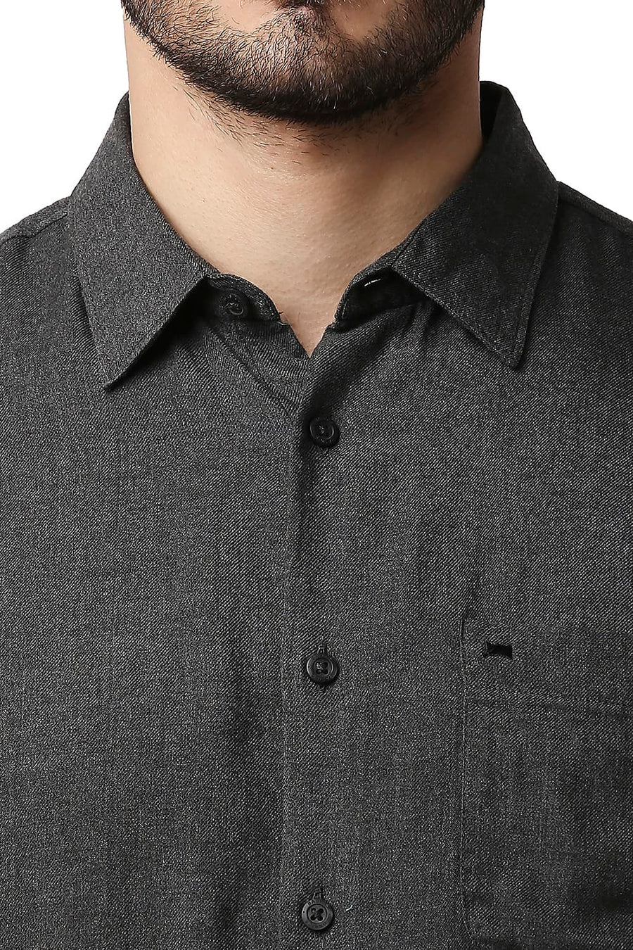 BASICS SLIM FIT GUNMETAL GREY LYOCELL MELANGE SHIRT