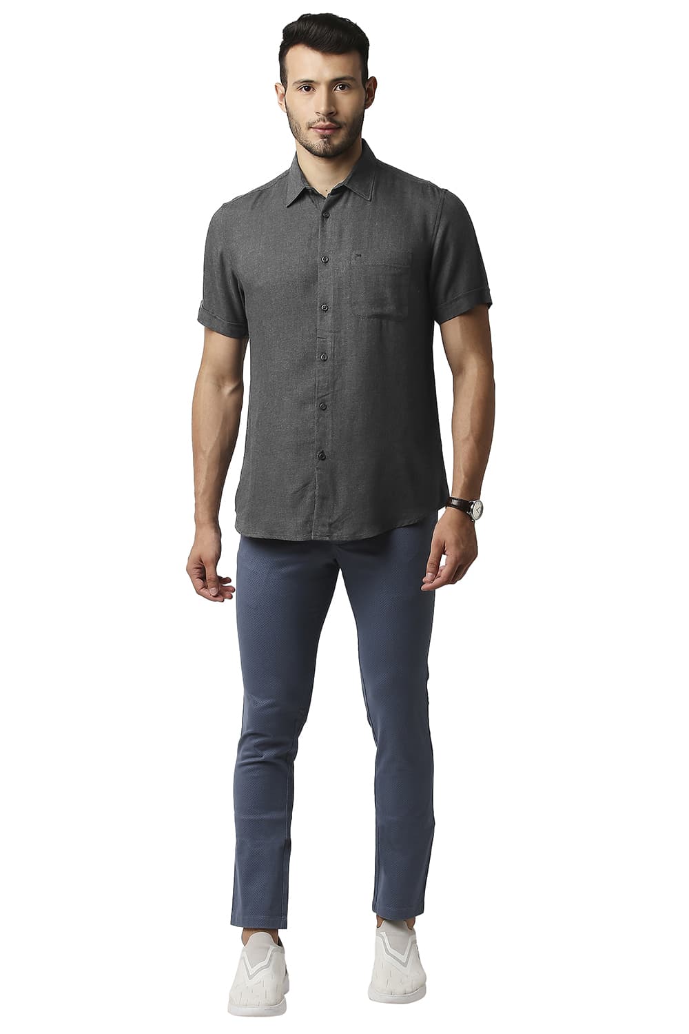 BASICS SLIM FIT LYOCELL MELANGE HALFSLEEVES SHIRT