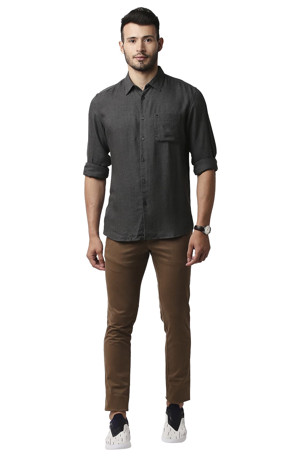 BASICS SLIM FIT LYOCELL MELANGE SHIRT