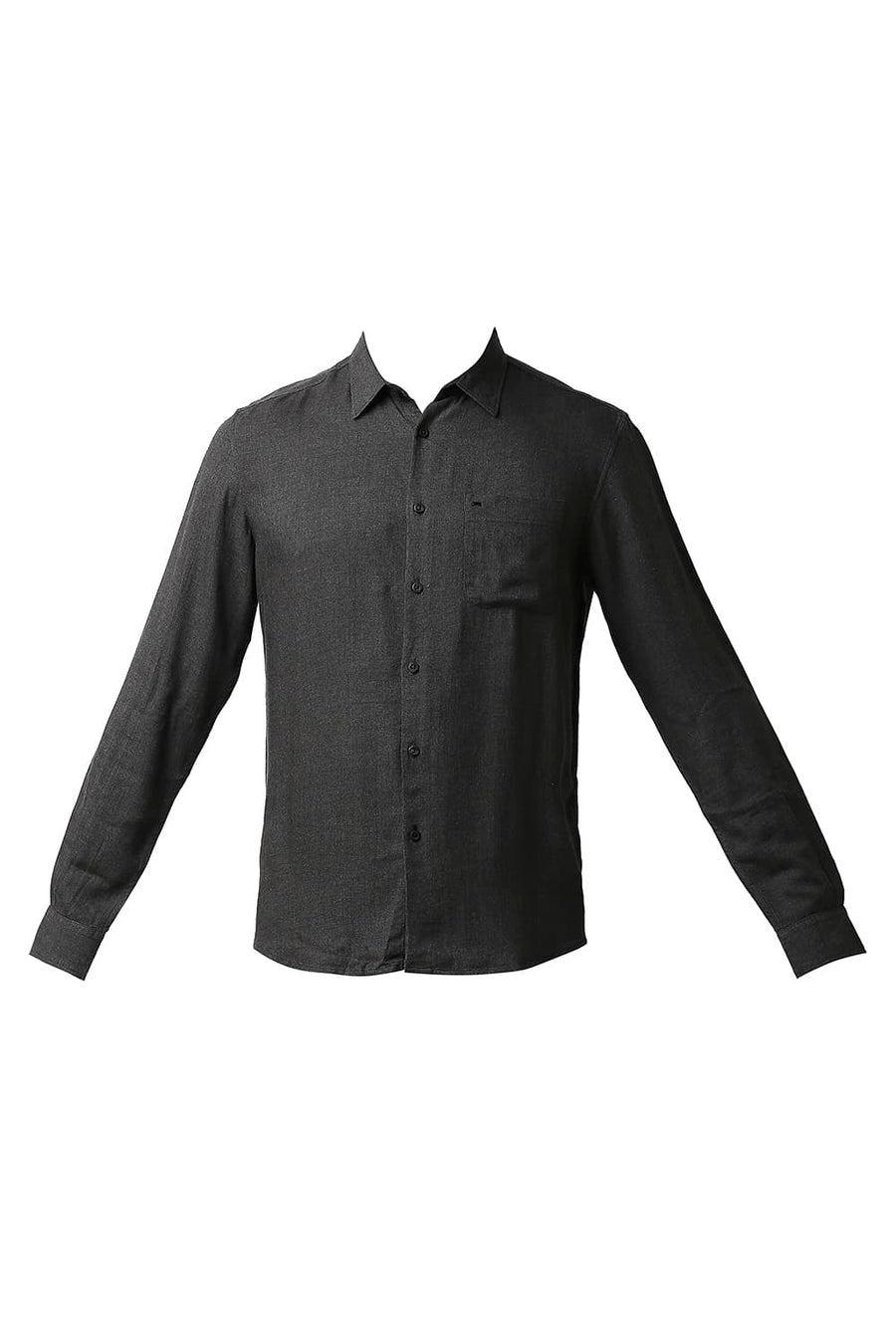 BASICS SLIM FIT GUNMETAL GREY LYOCELL MELANGE SHIRT