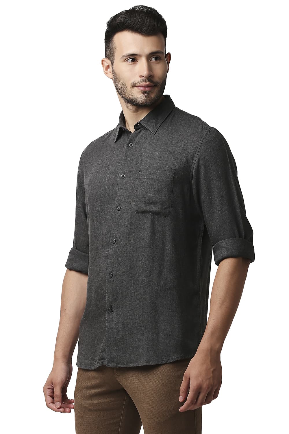 BASICS SLIM FIT LYOCELL MELANGE SHIRT