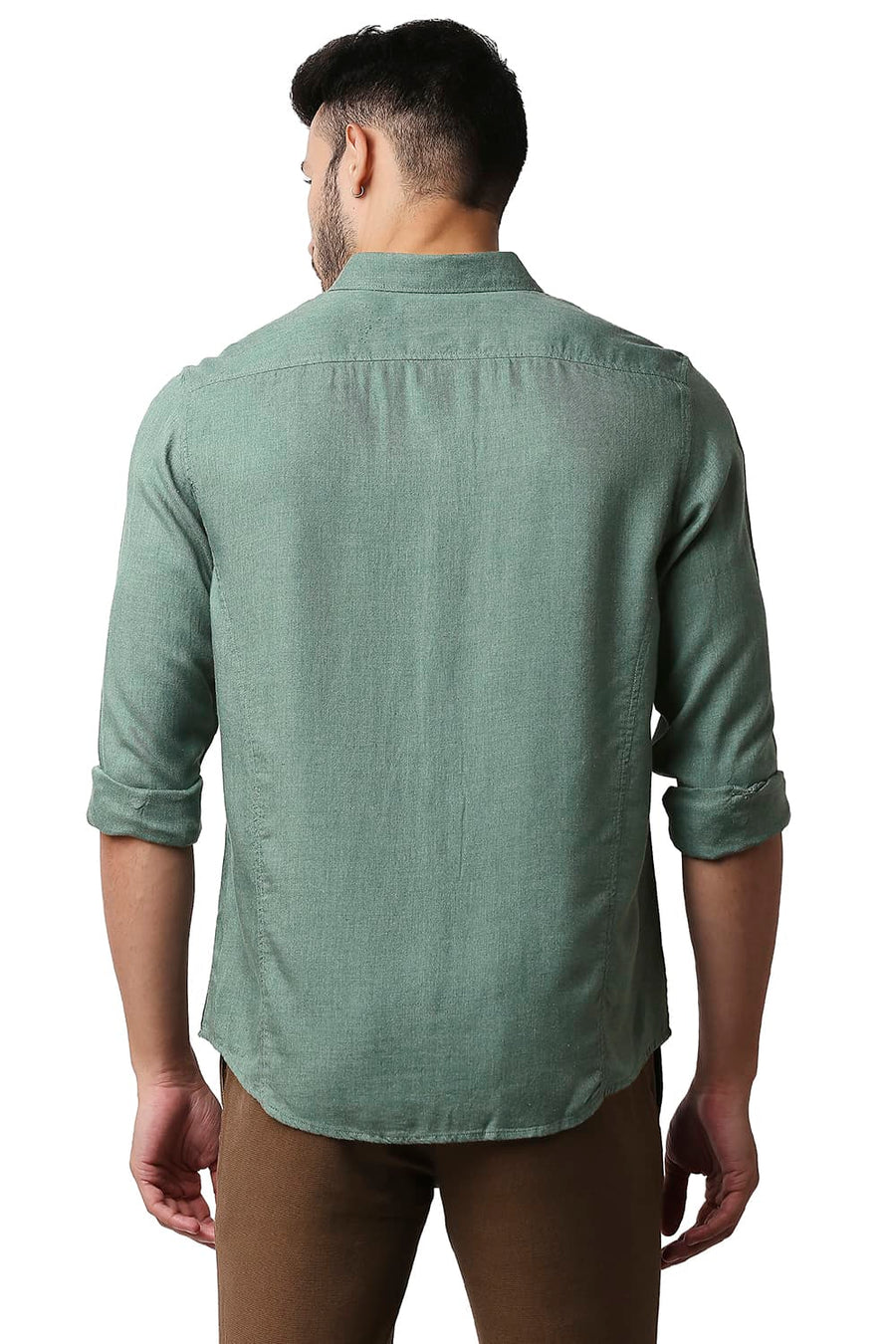 BASICS SLIM FIT PINE GREEN LYOCELL MELANGE SHIRT